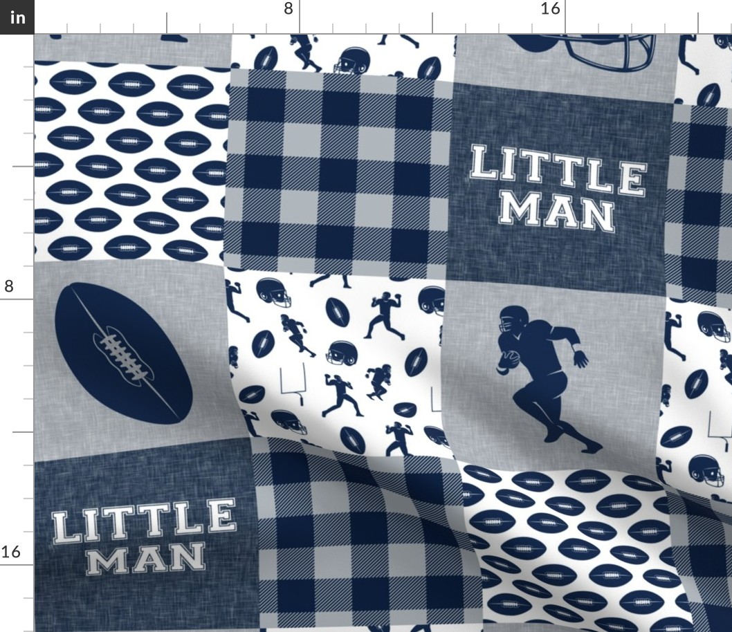 little man - football wholecloth - blue and silver -  plaid