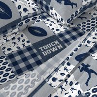 touch down - football wholecloth - blue and silver -  plaid