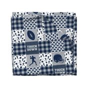touch down - football wholecloth - blue and silver -  plaid