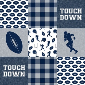 touch down - football wholecloth - blue and silver -  plaid