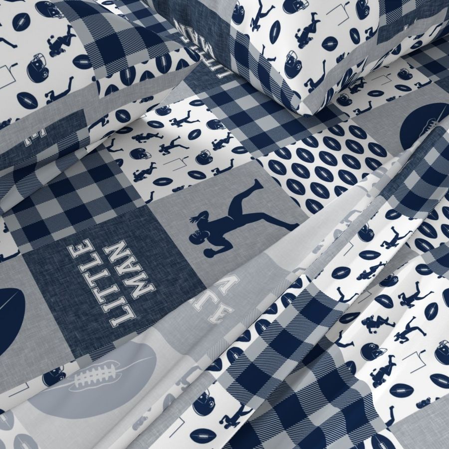 little man - football wholecloth - blue and silver -  plaid (90)