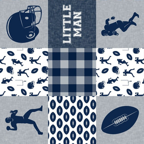 little man - football wholecloth - blue and silver -  plaid (90)