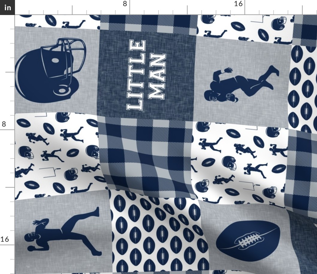 little man - football wholecloth - blue and silver -  plaid (90)