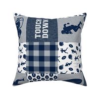 touch down - football wholecloth - blue and silver -  plaid (90)