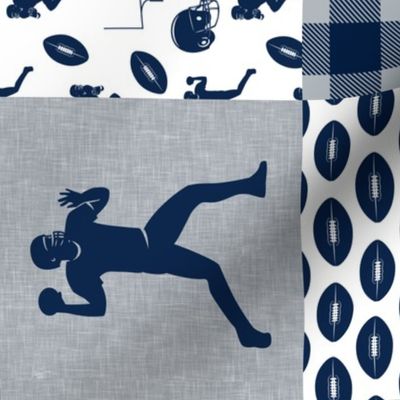 touch down - football wholecloth - blue and silver -  plaid (90)