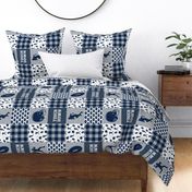 touch down - football wholecloth - blue and silver -  plaid (90)