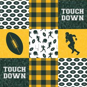 touch down - football wholecloth - green and gold -  plaid
