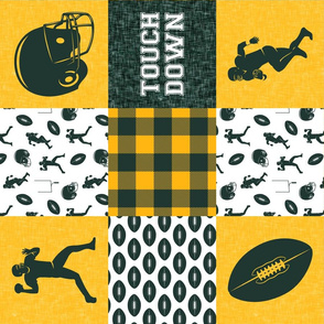 touch down - football wholecloth - green and gold -  plaid (90)