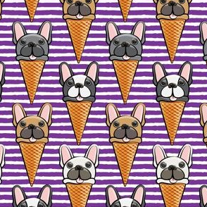 French bull dog icecream cones - purple stripes