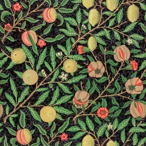 fruit - by William Morris - LARGE 18"   original black  antiqued Dark Moody Floral art nouveau art deco background 