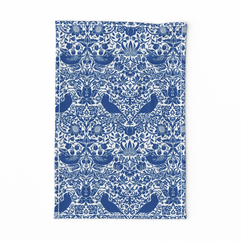 Strawberry Thief by William Morris - LARGE - blue and white Adapation Antiqued art nouveau deco