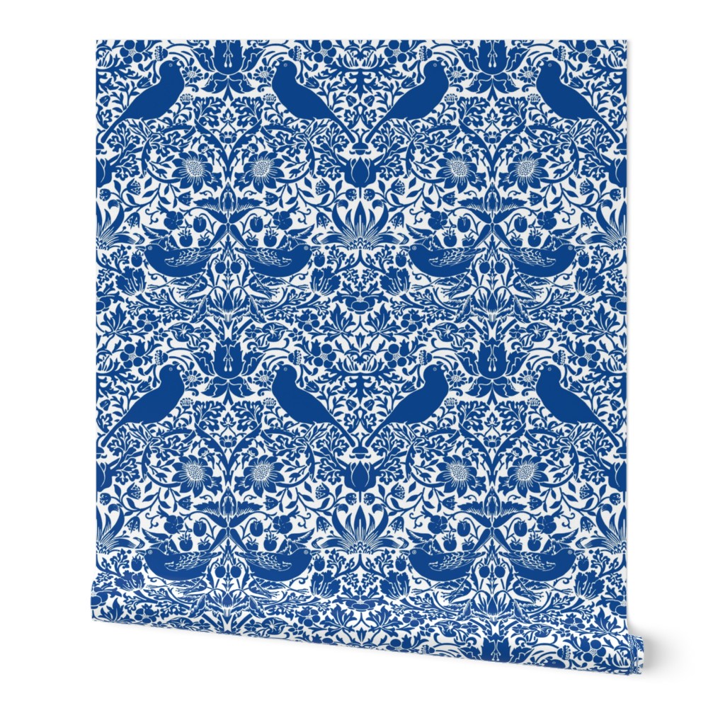 Strawberry Thief by William Morris - LARGE - blue and white Adapation Antiqued art nouveau deco