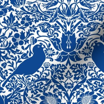 Strawberry Thief by William Morris - LARGE - blue and white Adapation Antiqued art nouveau deco