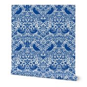 Strawberry Thief by William Morris - LARGE - blue and white Adapation Antiqued art nouveau deco