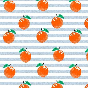 oranges fabric - orange, oranges, fruit, fruits, summer, stripes, kids, seasonal, farmers market, summer design - blue stripe
