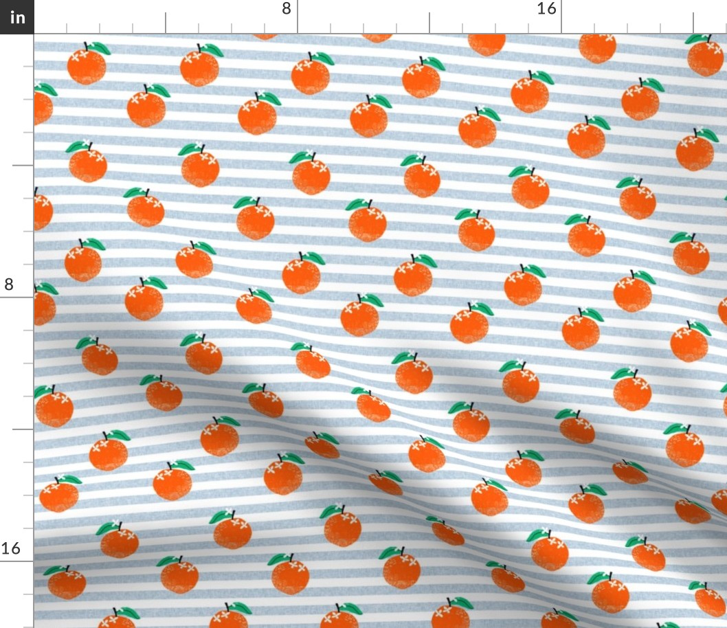 oranges fabric - orange, oranges, fruit, fruits, summer, stripes, kids, seasonal, farmers market, summer design - blue stripe