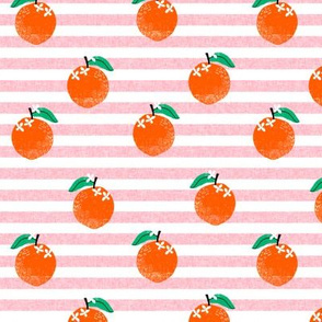 oranges fabric - orange, oranges, fruit, fruits, summer, stripes, kids, seasonal, farmers market, summer design - pink stripe