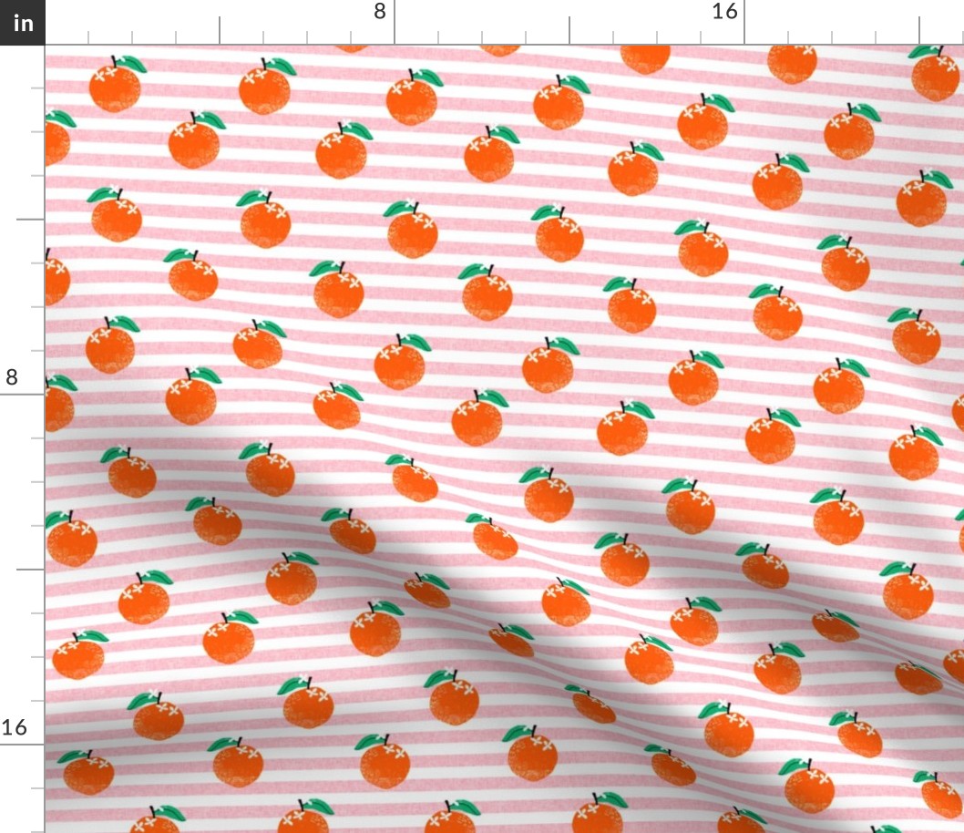 oranges fabric - orange, oranges, fruit, fruits, summer, stripes, kids, seasonal, farmers market, summer design - pink stripe