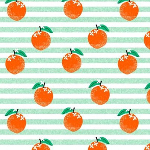 oranges fabric - orange, oranges, fruit, fruits, summer, stripes, kids, seasonal, farmers market, summer design - green stripe