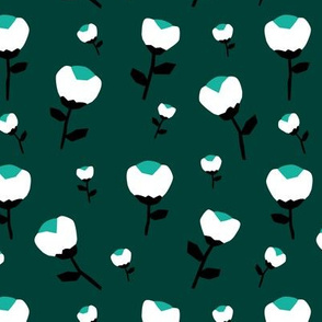 Paper cut cotton boll flower autumn bloom botanical garden theme green jade teal 