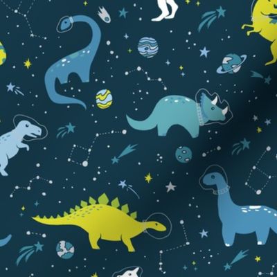 Space Dinosaurs in Blue + Lime Green