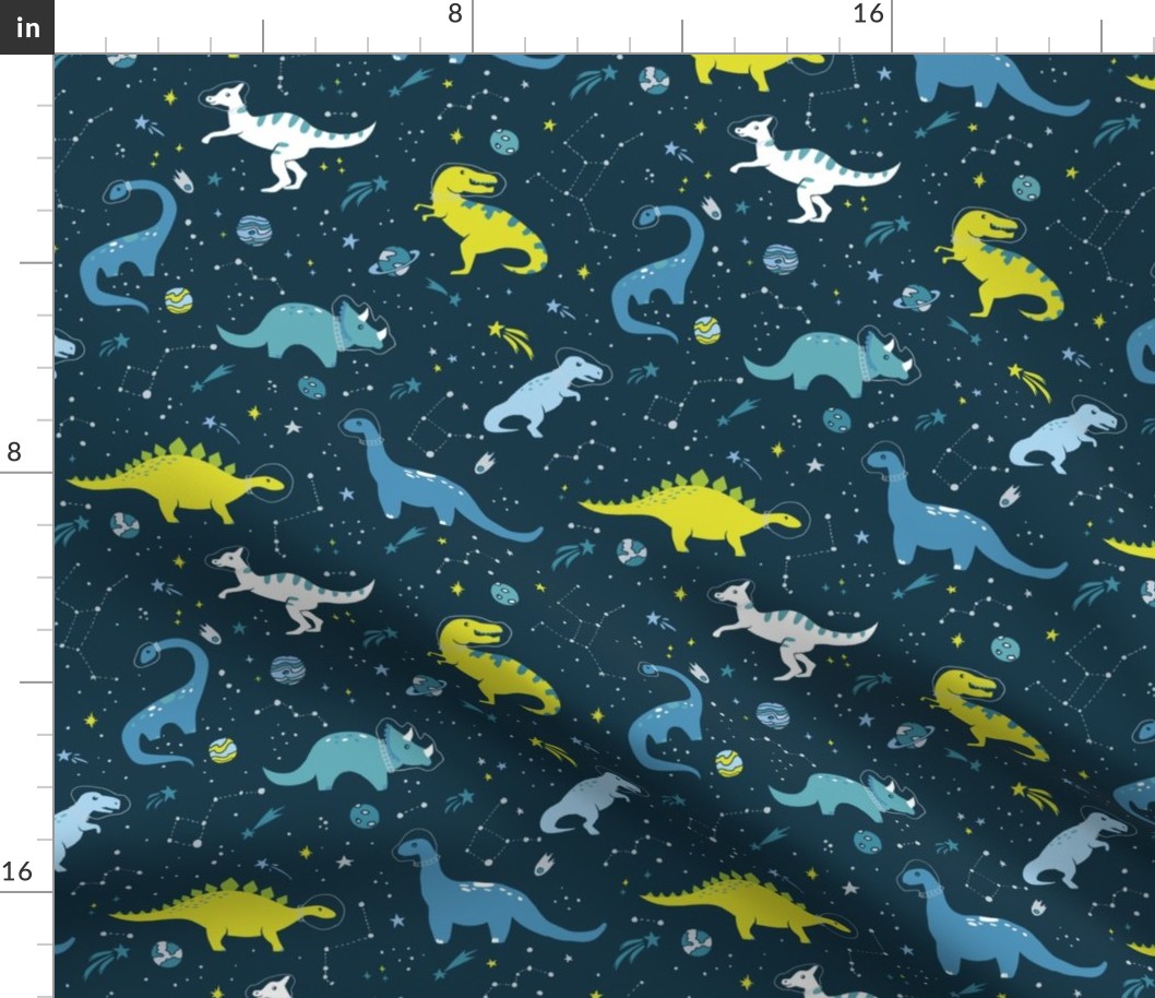Space Dinosaurs in Blue + Lime Green