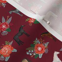 christmas horse fabric - bloom, floral, florals, holiday, red, maroon, burgundy christmas farm animal fabric