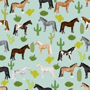 horse cactus fabric - texas, cowgirl, cowboy, kids, western, horses, farm, fabric - mint
