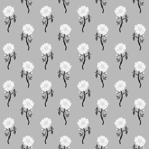 linocut bloom // linocut floral, florals, flower, stem, bloom, poppy, flower - grey
