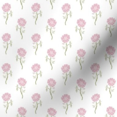linocut bloom // linocut floral, florals, flower, stem, bloom, poppy, flower - white and pink