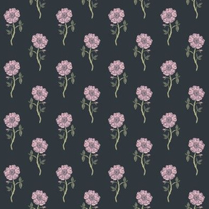 linocut bloom // linocut floral, florals, flower, stem, bloom, poppy, flower - pink and grey