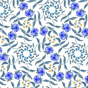 Victorian Garden Blue Flowers on White