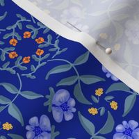 Victorian Garden Blue Flowers on Royal Blue
