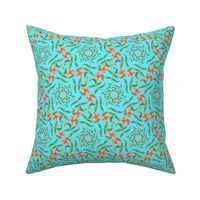 Victorian Garden Coral Flowers on Sky Blue