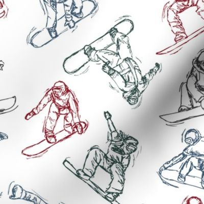 Snowboarding 4 HEX Sketches on white