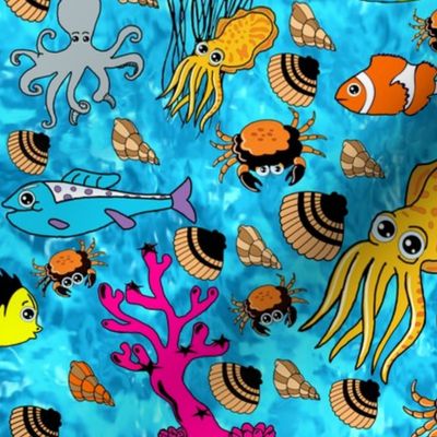 Sea Creatures Cartoon in Ocean
