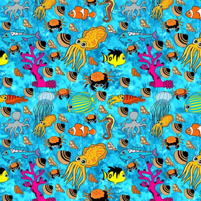 Sea Creatures Cartoon in Ocean