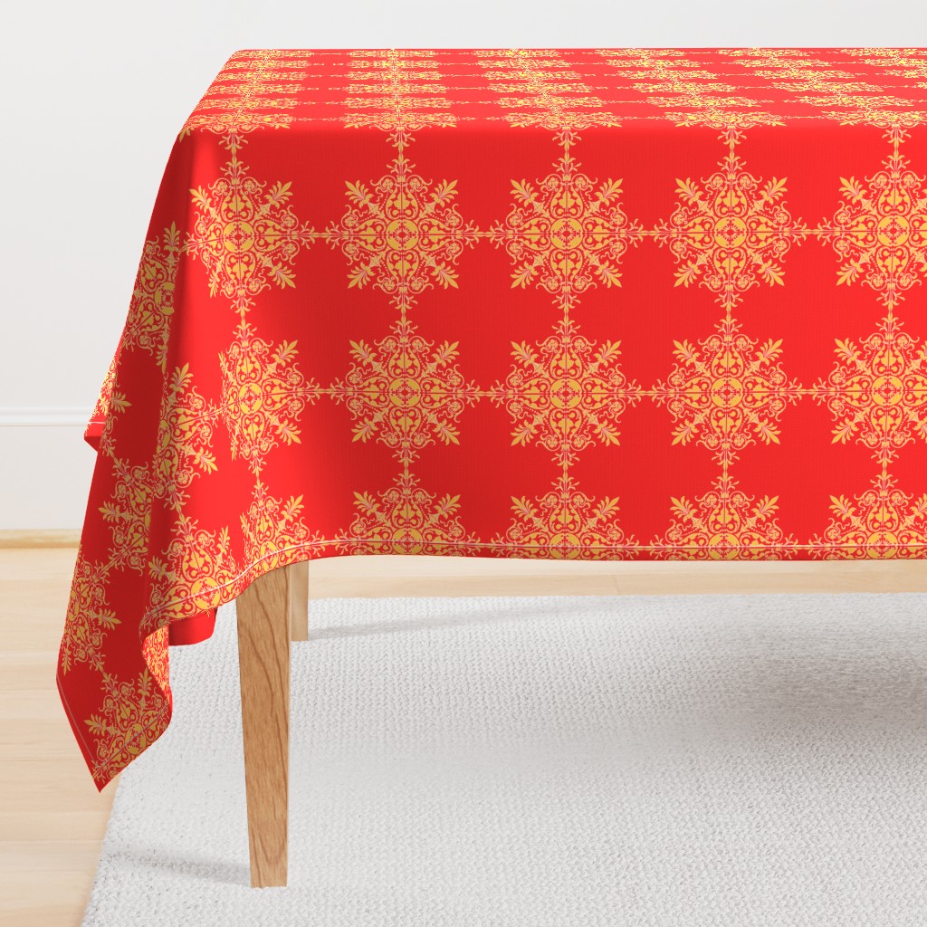 Red Brocade  with gold Snowflake