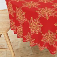 Red Brocade  with gold Snowflake