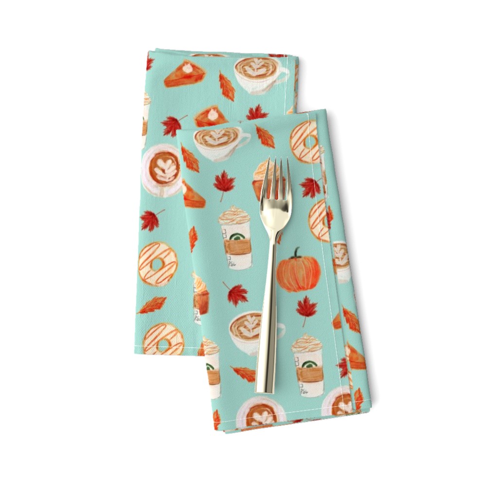 watercolor psl - pumpkin spice latte, coffee, latte, pumpkin, fall, autumn fabric - mint