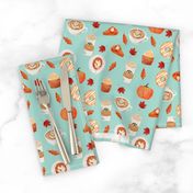 watercolor psl - pumpkin spice latte, coffee, latte, pumpkin, fall, autumn fabric - mint