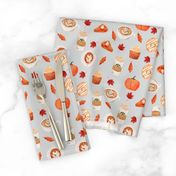 watercolor psl - pumpkin spice latte, coffee, latte, pumpkin, fall, autumn fabric - grey