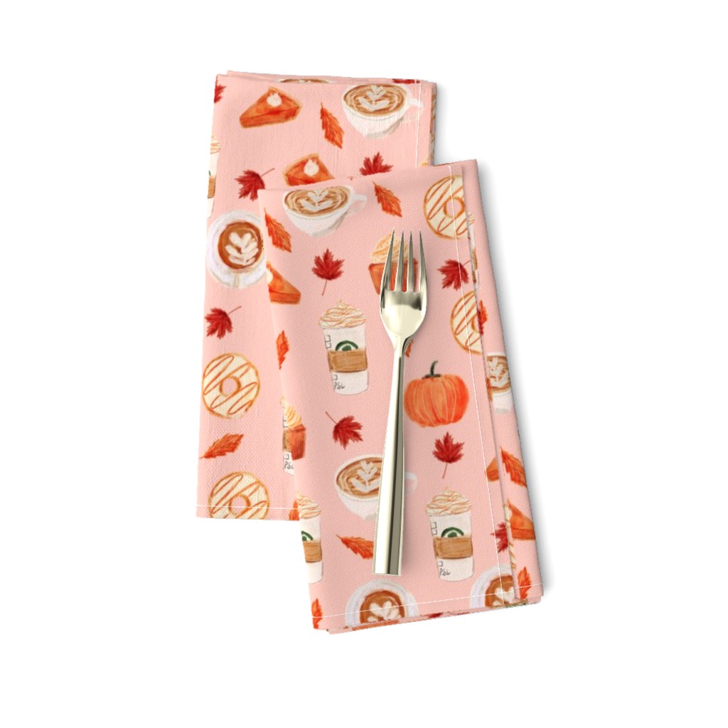 watercolor psl - pumpkin spice latte, coffee, latte, pumpkin, fall, autumn fabric - pink