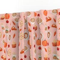 watercolor psl - pumpkin spice latte, coffee, latte, pumpkin, fall, autumn fabric - pink