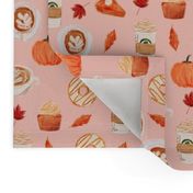 watercolor psl - pumpkin spice latte, coffee, latte, pumpkin, fall, autumn fabric - pink