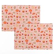 watercolor psl - pumpkin spice latte, coffee, latte, pumpkin, fall, autumn fabric - pink