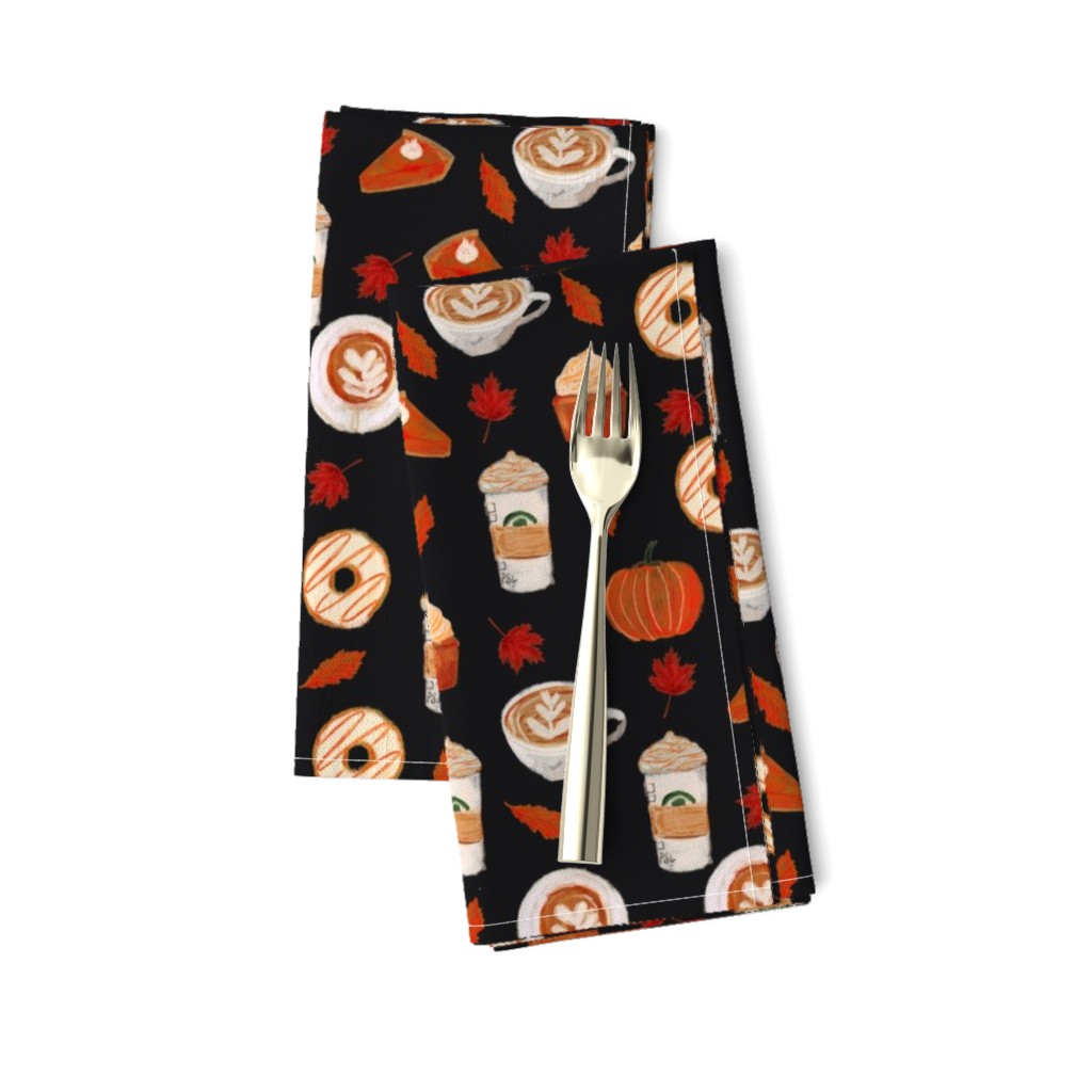 watercolor psl - pumpkin spice latte, coffee, latte, pumpkin, fall, autumn fabric - black