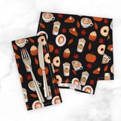 watercolor psl - pumpkin spice latte, coffee, latte, pumpkin, fall, autumn fabric - black