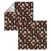 watercolor psl - pumpkin spice latte, coffee, latte, pumpkin, fall, autumn fabric - black