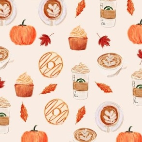 watercolor psl - pumpkin spice latte, coffee, latte, pumpkin, fall, autumn fabric - cream